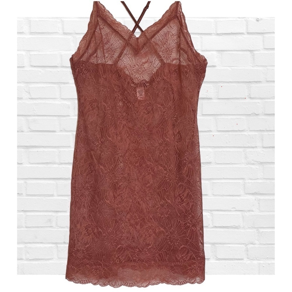 Victoria’s Secret Rose Pink Sheer Lace Dress Babydoll Chemise Sexy Mesh Large